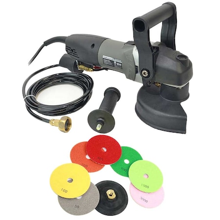 Hardin 5" Var Spd Polisher, 4" Backer Pad & 7pc 4" 3mm Wet Dmnd Pad St (50, 100, 200 400, 800, 1500 & 3000) BRTVSP4KIT